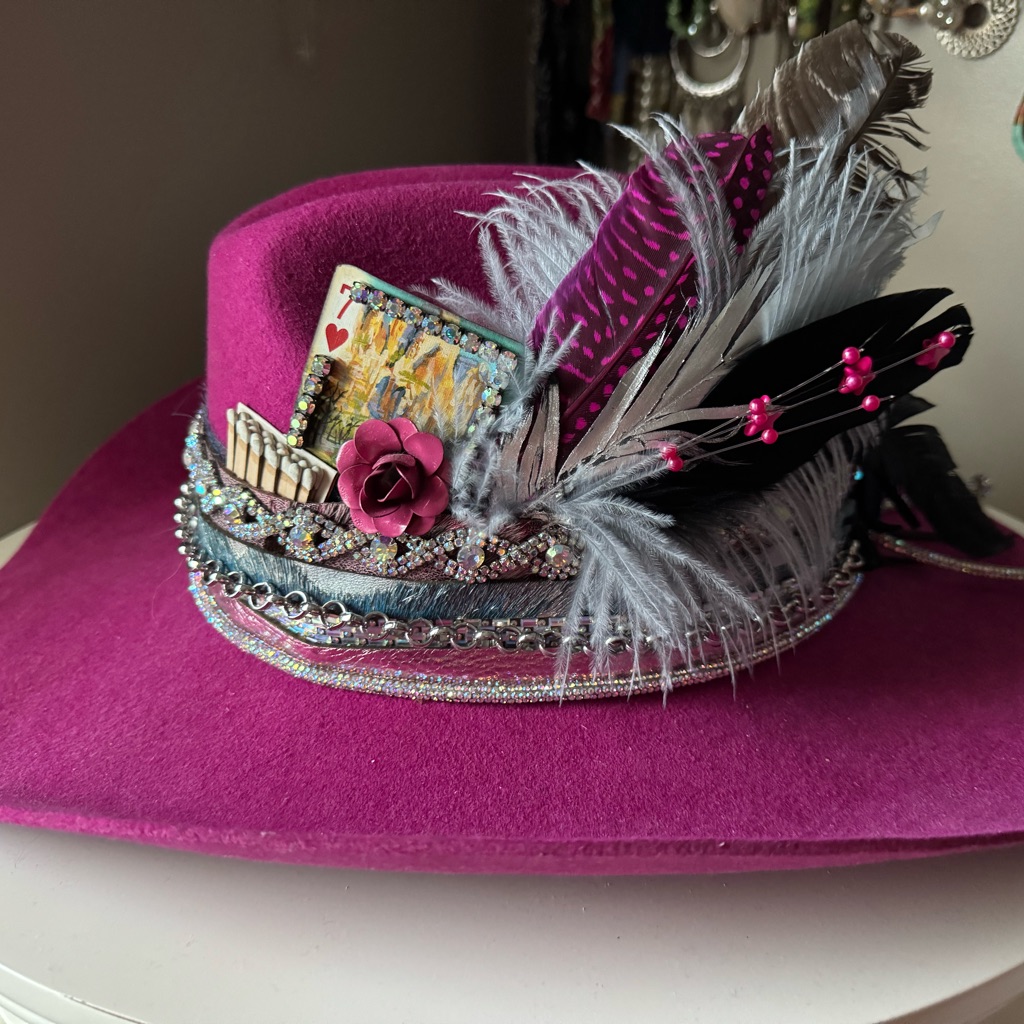 Art By Amy Magenta Feathered Hat